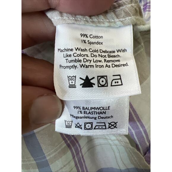 Eddie Bauer Shirt Women's Medium Blue Short Sleeve shaped fit button up pockets - Picture 8 of 11